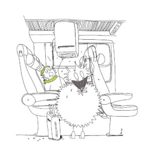 Seppo Siili nostaa matkalaukun junan tavaratelineeseen. Silppuu sarjakuvat.