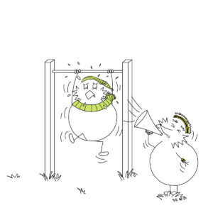 Silppuu sarjakuvat Pöllö Tuppurainen ja Spurtti Pertti treenaamassa lauanvetoa