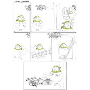 Luonto yllättää Silppuun sarjakuvat Pöllö Tuppuraiselle on tullut nälkä hän hakee tikkaat ja kiipeää puuhun syömään marjoja