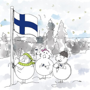 Hyvää Itsenäisyyspäivää toivottaa Silppuu sarjakuvat Pöllö Tuppurainen Tytti Pöllö ja Seppo Siili