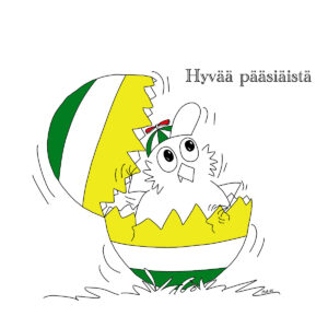 Hyvää pääsiäistä toivottaa Pöllö Tuppurainen junior Silppuu sarjakuvat